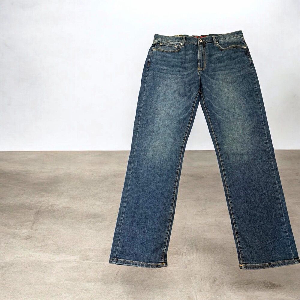 Lucky Brand 410 Athletic Fit Straight Wash Blue Stretch Denim Jeans Logo 36x32